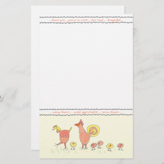 Papeterie Poulet Famille Merci Note Papier (Devant / Derrière)