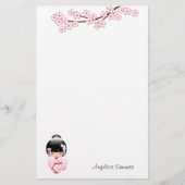 Papeterie Poupée blanche Kimono Kokeshi - mignonne Geisha Gi (Devant)