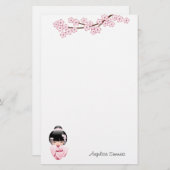 Papeterie Poupée blanche Kimono Kokeshi - mignonne Geisha Gi (Devant / Derrière)