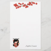 Papeterie Poupée Kitsune Kokeshi - Black Fox Geisha Girl (Devant)