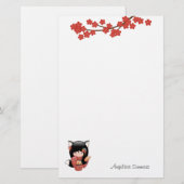 Papeterie Poupée Kitsune Kokeshi - Black Fox Geisha Girl (Devant / Derrière)