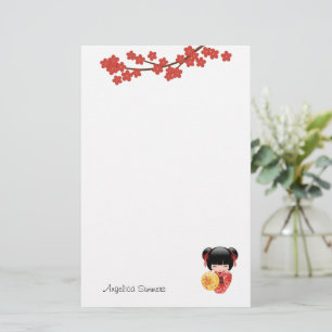 Papeterie Poupée Rouge Sakura Kokeshi - Japonaise Geisha Gir