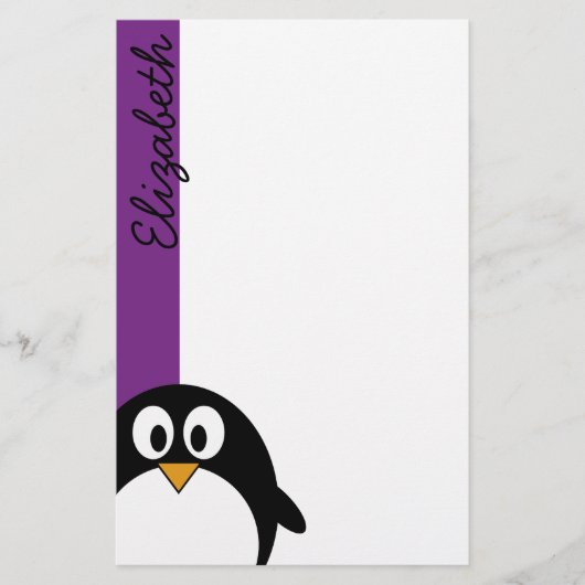 Papeterie pourpre mignon de pingouin de bande dessinée (Devant)
