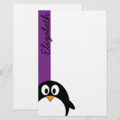 Papeterie pourpre mignon de pingouin de bande dessinée (Devant / Derrière)