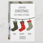 Papeterie Premier Noël en famille de trois (Devant / Derrière)