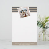 Papeterie Preppy Grey Stried Motif Personnalisé Nom et photo (Debout devant)