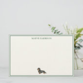 Papeterie Preppy Sage Green Stripe Dachshund (Debout devant)