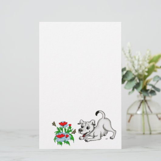 Papeterie Printemps Éveil, Chiot avec Fleurs et Papillon (Debout devant)