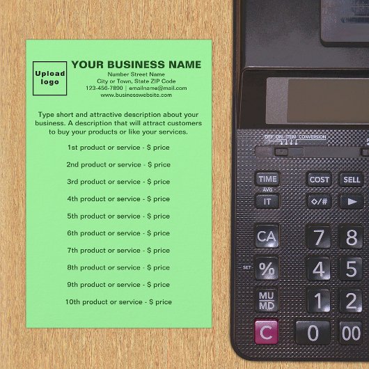 Papeterie Produits ou services d'affaires sur Vert clair