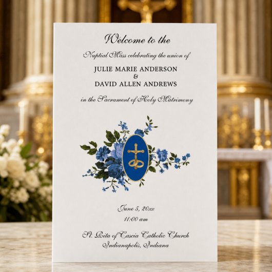 Papeterie Programme de mariage catholique élégant bleu Pape