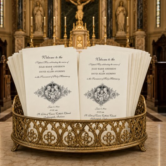 Papeterie Programme de mariage catholique élégant noir et bl
