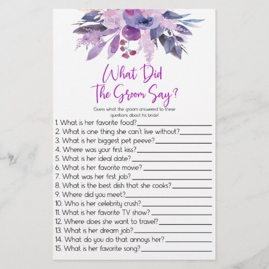 Papeterie Purple Ce Que La Salle Dit Fête des mariées Jeu (Devant)