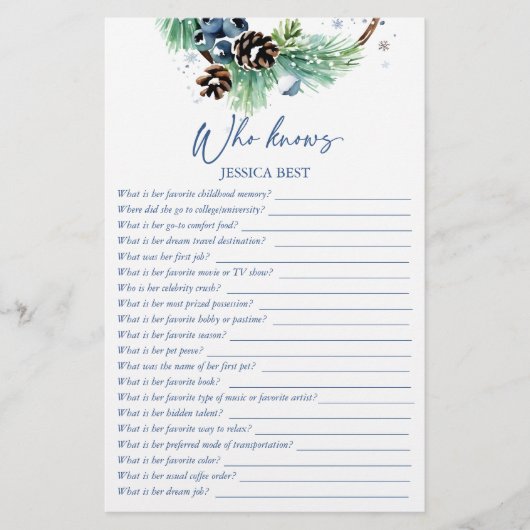 Papeterie Qui connaît la mariée meilleur jeu de douche nupti (Devant)