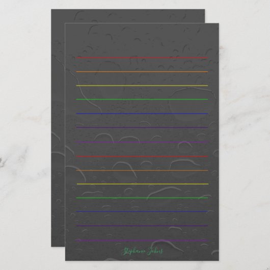 Papeterie Rainbow Lines Nom personnalisé Grey Water Drop Art (Devant / Derrière)