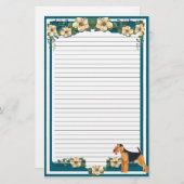 Papeterie rayée florale de turquoise foncée (Devant / Derrière)