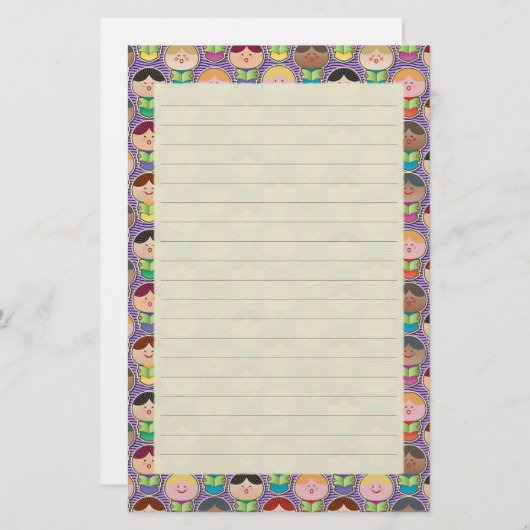 Papeterie rayée par pourpre mignon de choeur de (Devant / Derrière)