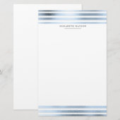 Papeterie rayures métalliques bleu moderne Monogram Papier à (Devant / Derrière)