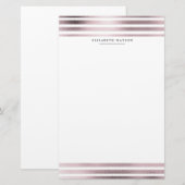 Papeterie rayures métalliques or rose Monogramme Papier à le (Devant / Derrière)