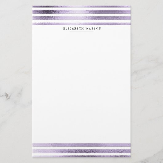 Papeterie Rayures métalliques Violet Monogramme moderne Papi (Devant)