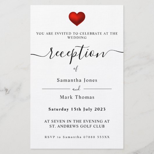 Papeterie Réception de coeur rouge simple et moderne (Devant)