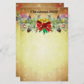 Papeterie Red Christmas Tree Stars Gold Lights Garland (Devant / Derrière)