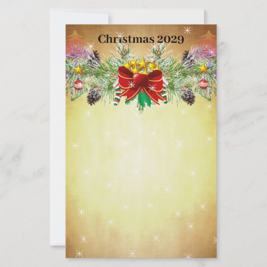 Papeterie Red Christmas Tree Stars Gold Lights Garland (Devant)