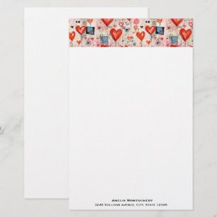 Papeterie Red Hearts Whimsical Love Motif