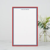 Papeterie Red & Navy Blue Borders Ajouter votre nom (Debout devant)