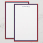 Papeterie Red & Navy Blue Borders Ajouter votre nom (Devant / Derrière)