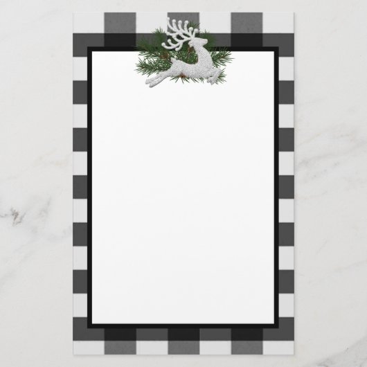 Papeterie Reindeer Buffalo Plaid Stationery personnalisée (Dos)
