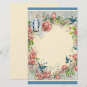 Papeterie Religieux Vierge Marie Roses Roses Roses Bleues Oi (Devant / Derrière)