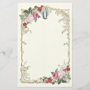 Papeterie Religieux Vierge Marie Roses roses Vintages Fleurs