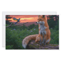 Renard et oiseau au coucher du soleil dans la scèn