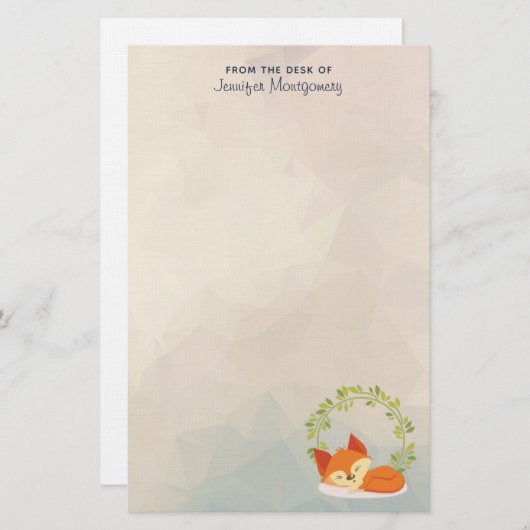 Papeterie Renard orange dormant mignon avec couronne Feuille (Devant / Derrière)