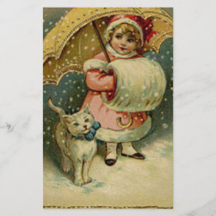 Papeterie Rétro Noël vintage victorien d'enfant et de chat