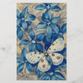 Papeterie rétro, papillon sur fleurs bleues arrière - plan (Devant)