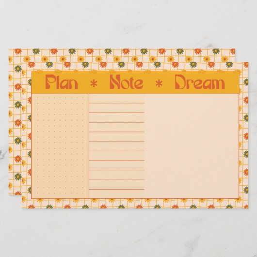 Papeterie Retro Spring Hand Drawn Plan and Dream Floral Grid (Devant / Derrière)
