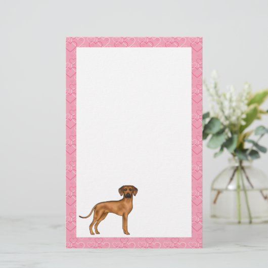 Papeterie Rhodesian Ridgeback Chien Love Coeur Motif rose (Debout devant)