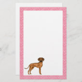 Papeterie Rhodesian Ridgeback Chien Love Coeur Motif rose (Devant / Derrière)