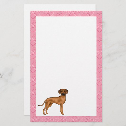Papeterie Rhodesian Ridgeback Chien Love Coeur Motif rose (Devant / Derrière)