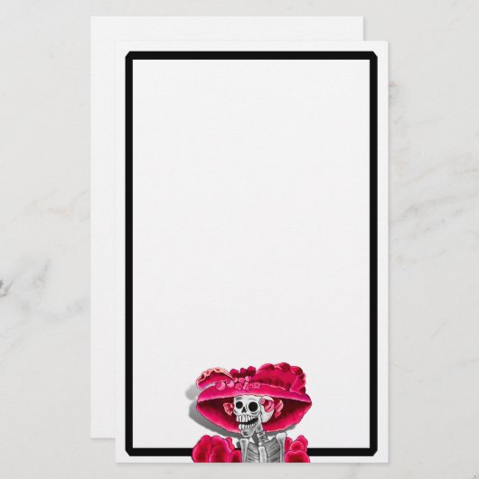 Papeterie Rire Skeleton Woman dans Red Bonnet (Devant / Derrière)