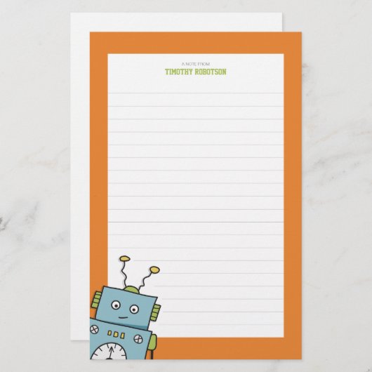 Papeterie Robot tiré par la main bleu mignon (rayé) (Devant / Derrière)