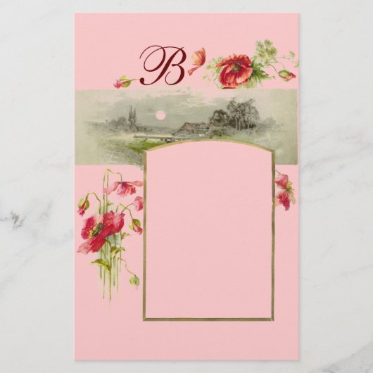 Papeterie ROMANTİCA MONOGRAM / POPIES, rouge, vert rose (Devant)