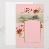 Papeterie ROMANTİCA MONOGRAM / POPIES, rouge, vert rose (Devant / Derrière)