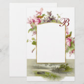 Papeterie ROMANTIQUE MONOGRAMME / CYCLAMENS, rose vert blanc (Devant / Derrière)