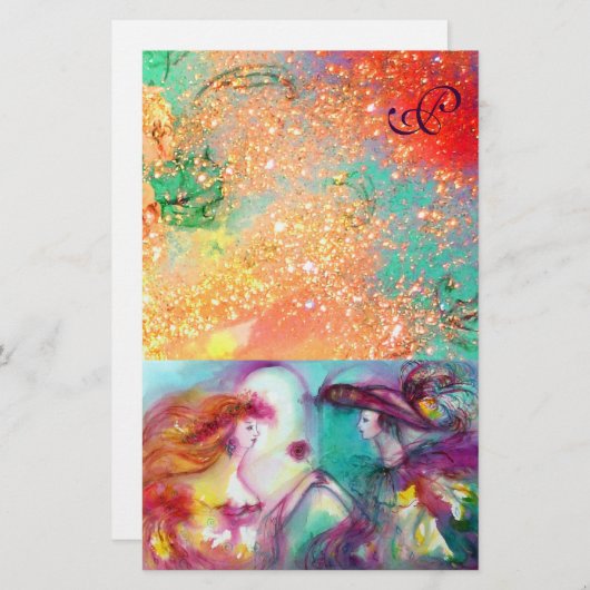 PAPETERIE ROMEO ET JULIET, ROSE VERT OR ÉPARKLES MONOGRAMME (Devant / Derrière)