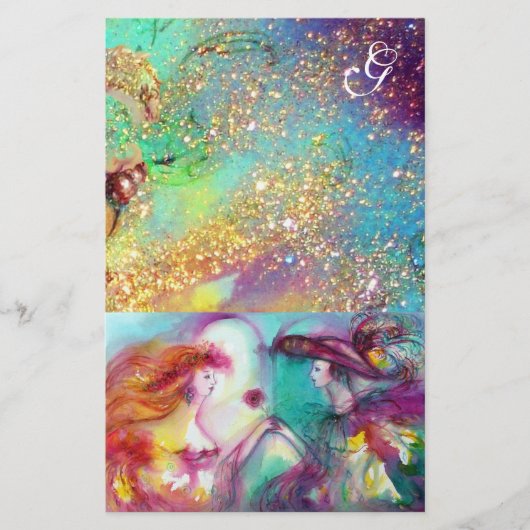 PAPETERIE ROMÉO ET JULIET, TURQUOISE BLEU OR SPARKLES MONOGR (Devant)