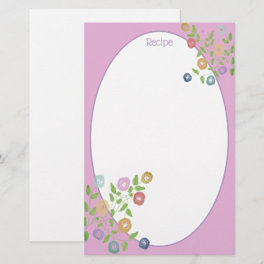 Papeterie Rose Bleu Et Violet Floral Accentué (Devant / Derrière)