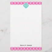 Papeterie Rose Chaud2 Avec Marocain #5 Turquoise 3 Init Mono (Devant)