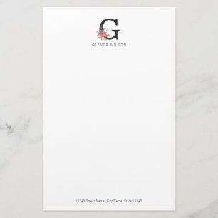 Papeterie Rose d'aquarelle rose floral moderne Monogramme